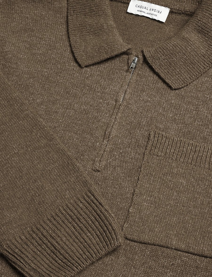 Casual Friday - CFFELIPO LAMBSWOOL POLO KNIT - långärmade stickade pikétröjor - chocolate chip melange - 2