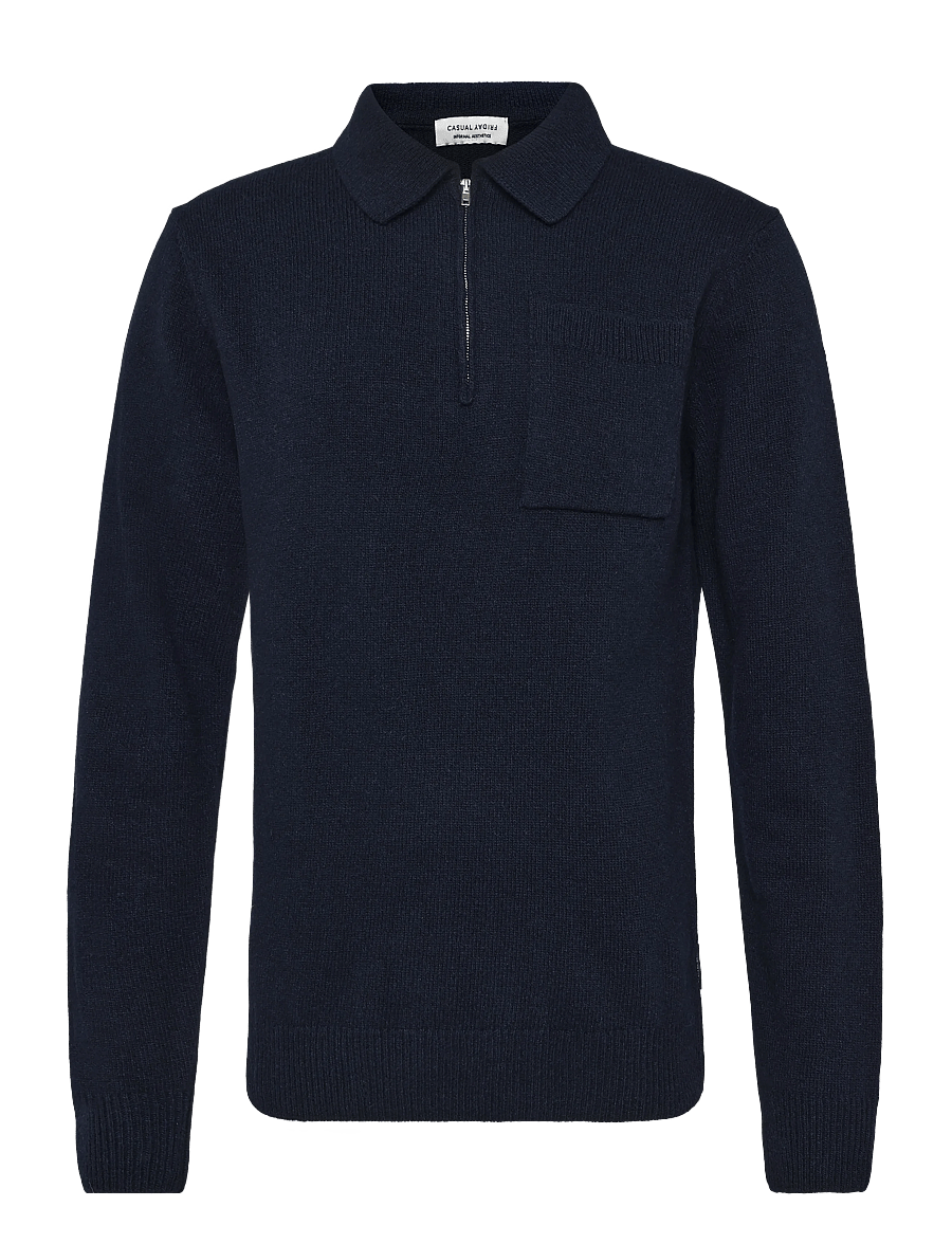 Casual Friday - CFFELIPO LAMBSWOOL POLO KNIT - långärmade stickade pikétröjor - dark navy melange - 0
