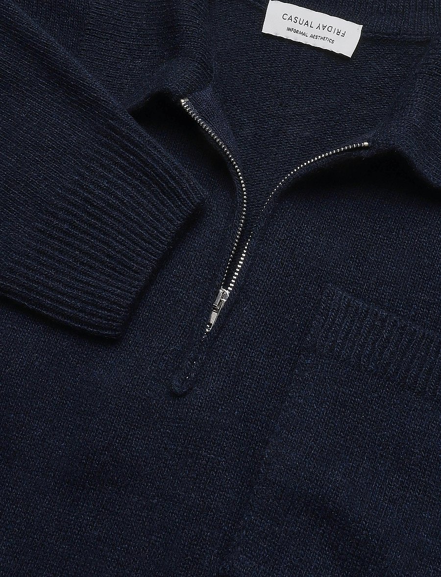 Casual Friday - CFFELIPO LAMBSWOOL POLO KNIT - långärmade stickade pikétröjor - dark navy melange - 2