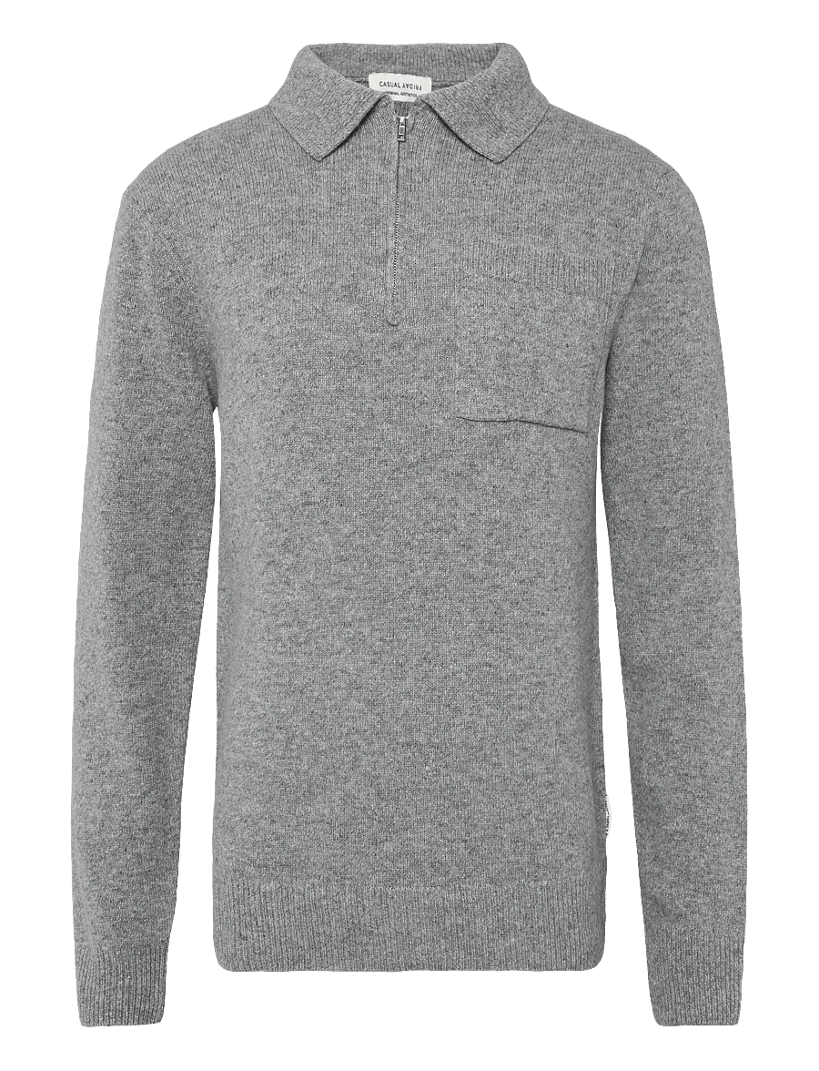 Casual Friday - CFFELIPO LAMBSWOOL POLO KNIT - långärmade stickade pikétröjor - monument melange - 0