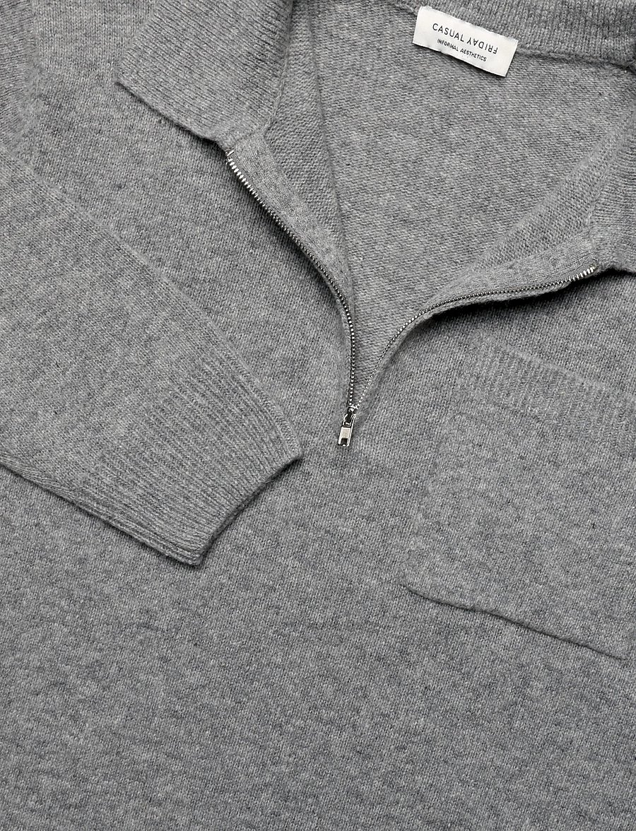 Casual Friday - CFFELIPO LAMBSWOOL POLO KNIT - långärmade stickade pikétröjor - monument melange - 2