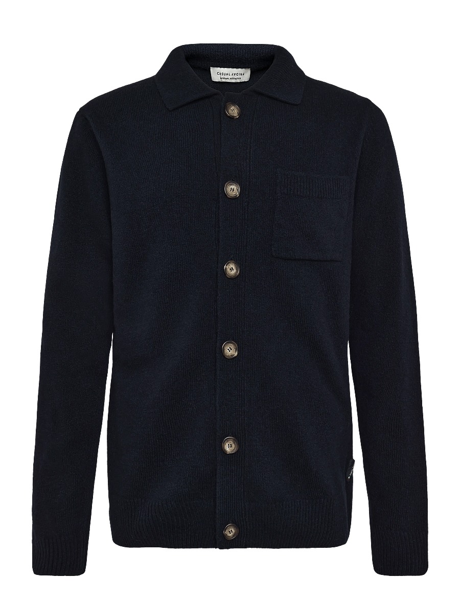 Casual Friday - CFRIO LAMBSWOOL POLO CARDIGAN - strickjacken - dark navy melange - 0