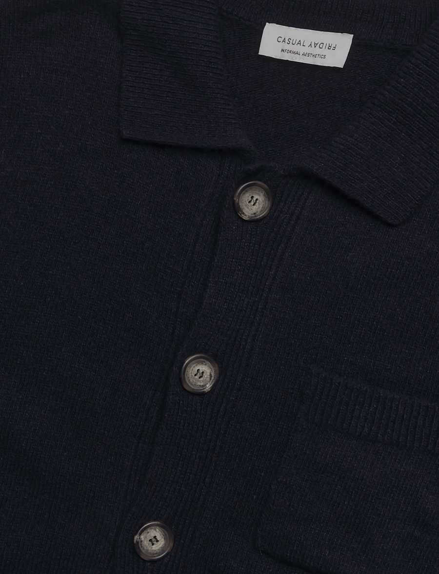 Casual Friday - CFRIO LAMBSWOOL POLO CARDIGAN - strickjacken - dark navy melange - 2