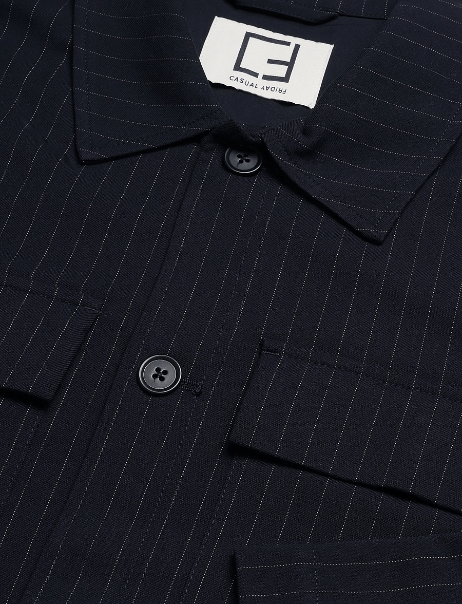 Casual Friday - CFGAEL 0311 PINSTRIPED SHACKET - sügisjoped - dark navy - 2