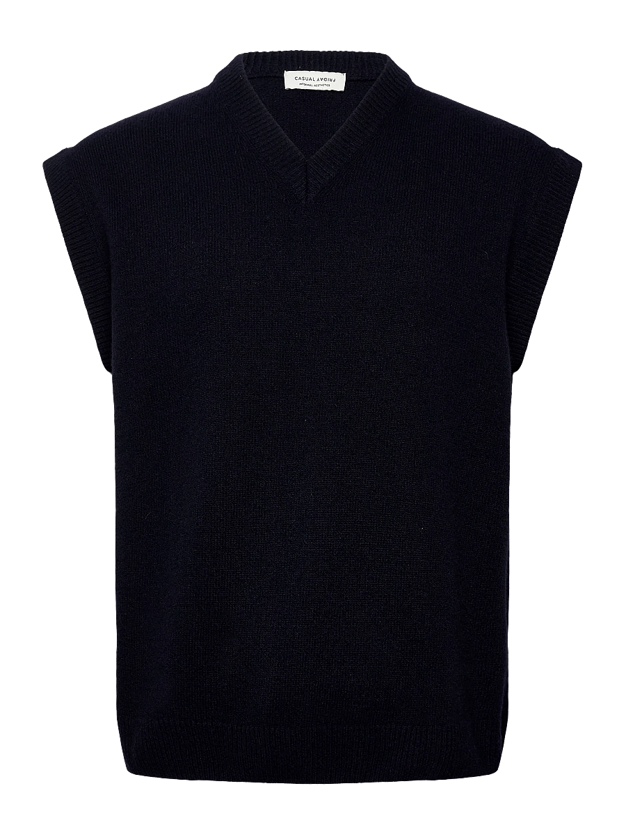 Casual Friday - CFTOMAS LAMBSWOOL KNIT VEST - strikveste - dark navy melange - 0