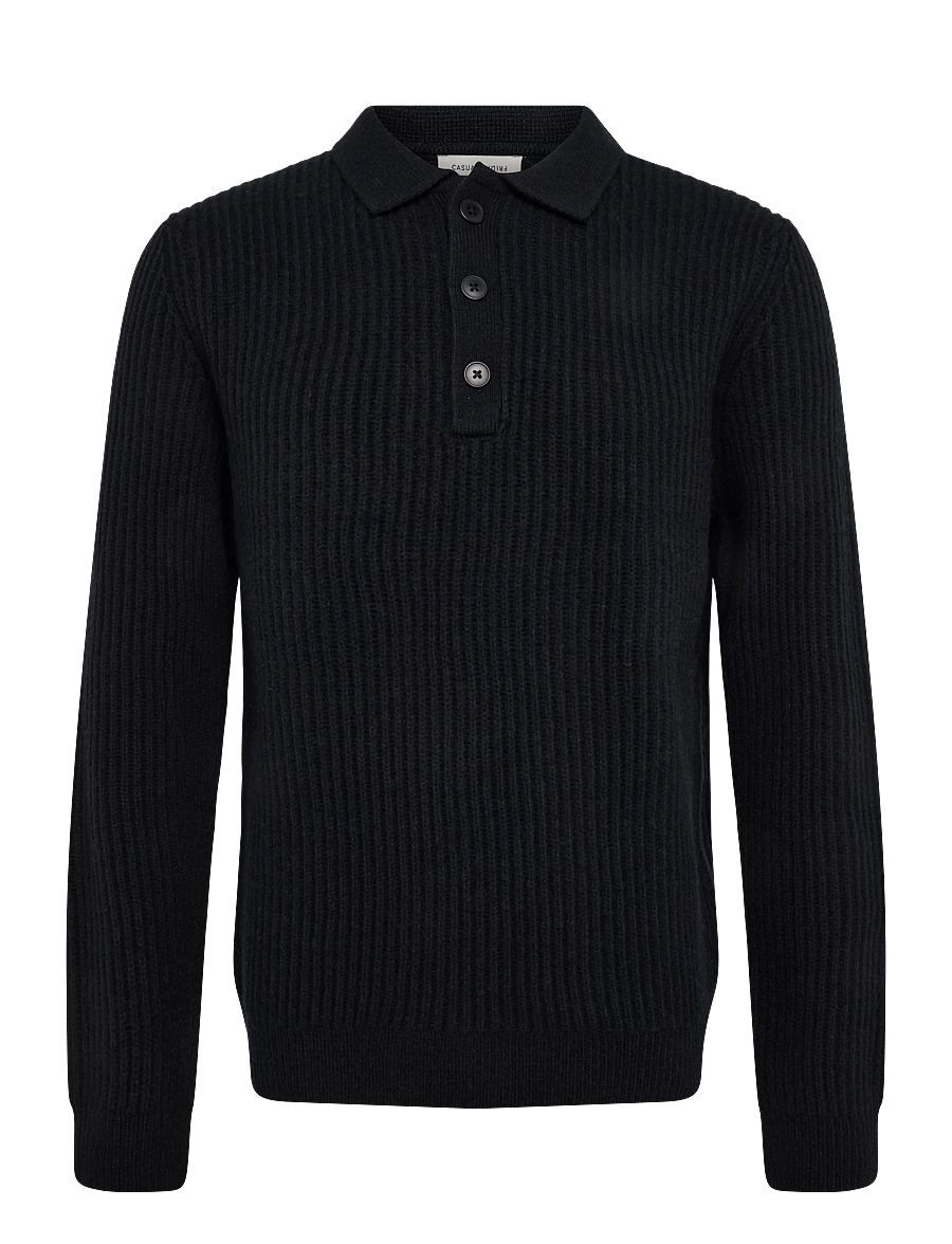 Casual Friday - CFALBRET 0335 POLO KNIT - langärmelige strick-polohemden - black beauty - 0
