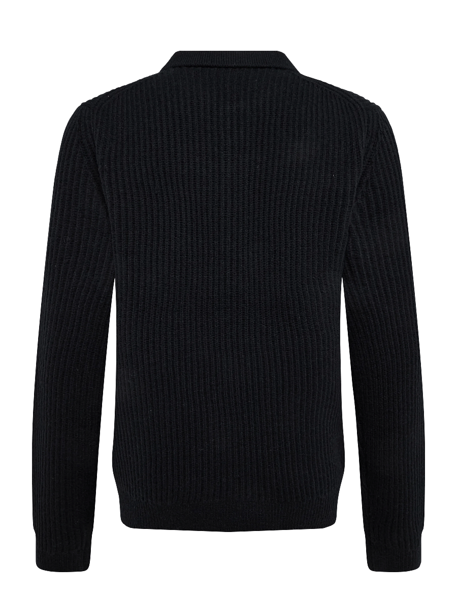 Casual Friday - CFALBRET 0335 POLO KNIT - langärmelige strick-polohemden - black beauty - 1
