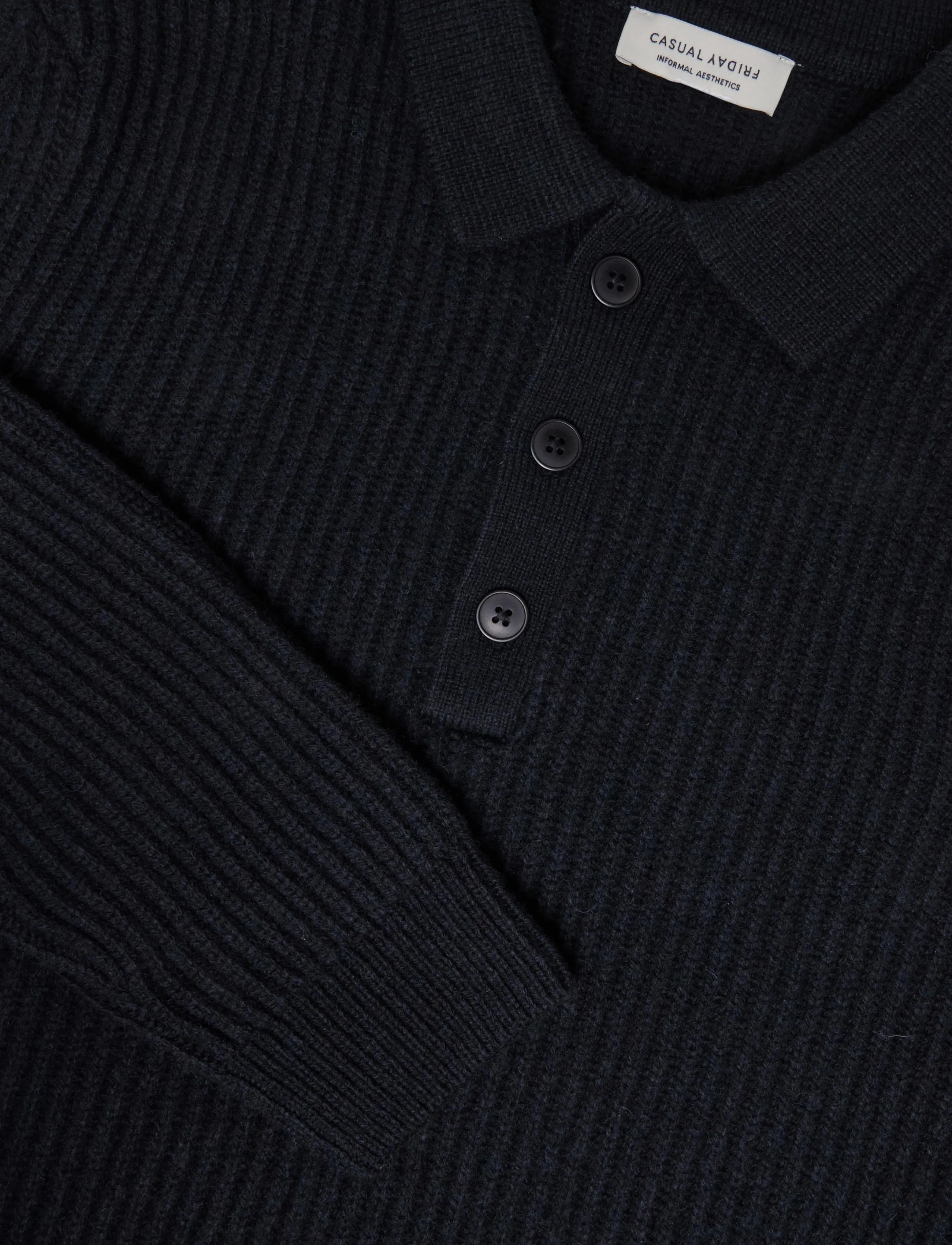Casual Friday - CFALBRET 0335 POLO KNIT - langärmelige strick-polohemden - black beauty - 2