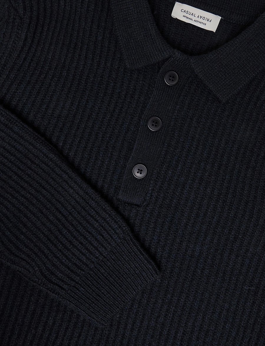 Casual Friday - CFALBRET 0335 POLO KNIT - langärmelige strick-polohemden - black beauty - 2