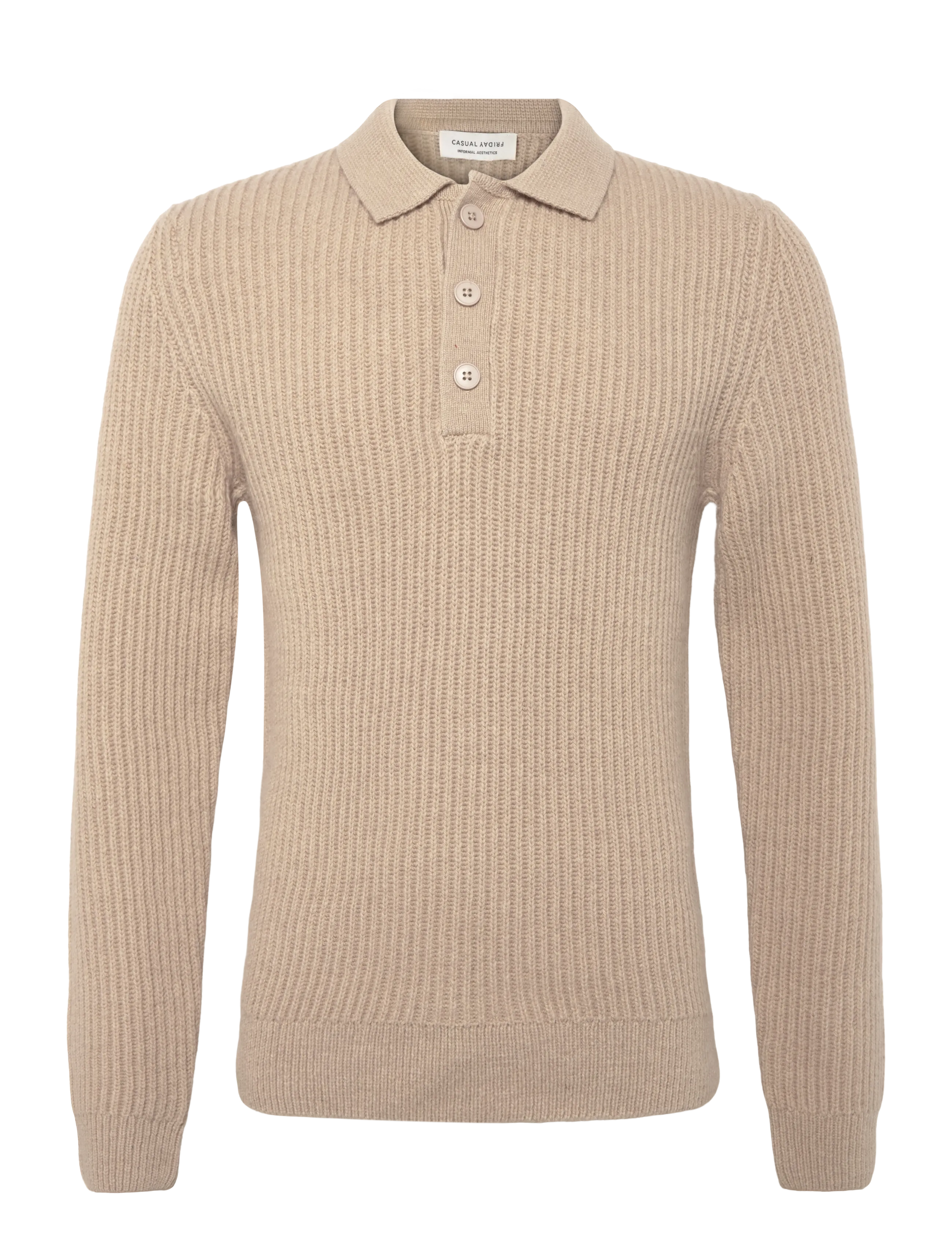 Casual Friday CFALBRET 0335 POLO KNIT - Langärmelige Strick-Polohemden - PURE CASHMERE / beige