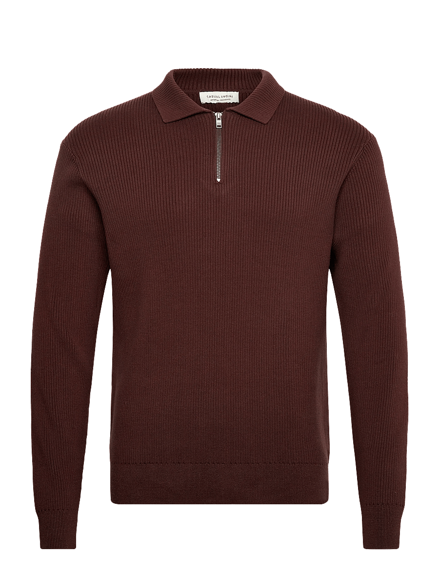 Casual Friday - CFSANTIAGO 0323 POLO KNIT - langärmelige strick-polohemden - seal brown - 0