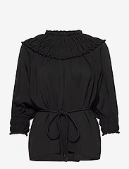 Cathrine Hammel - Gathered neckline top - long-sleeved blouses - black - 0