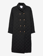 Quilted flared coat - BLACK