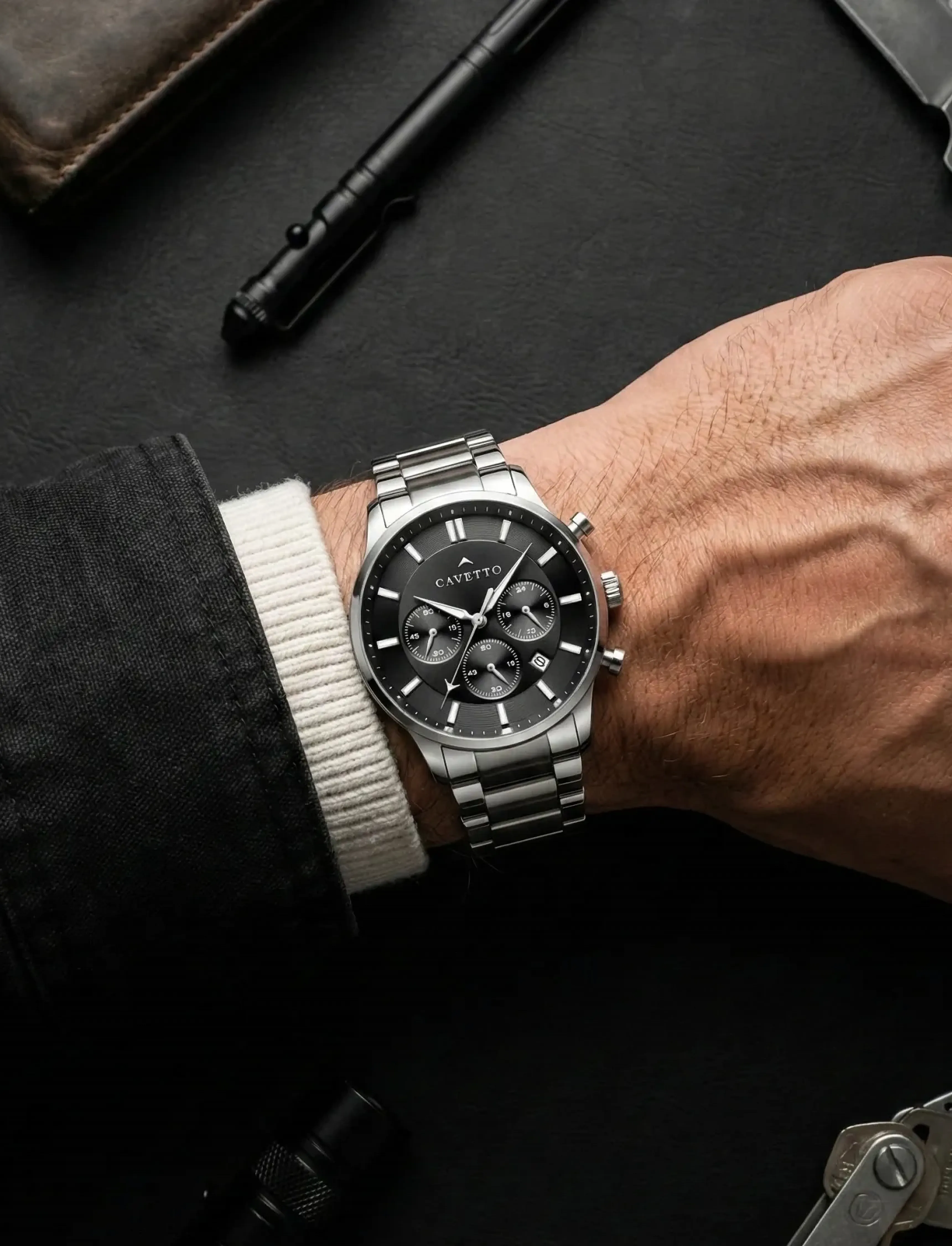 Cavetto Cavetto Pantheon, 42 mm, Silver, Ure > Analoge Ure, Herre
