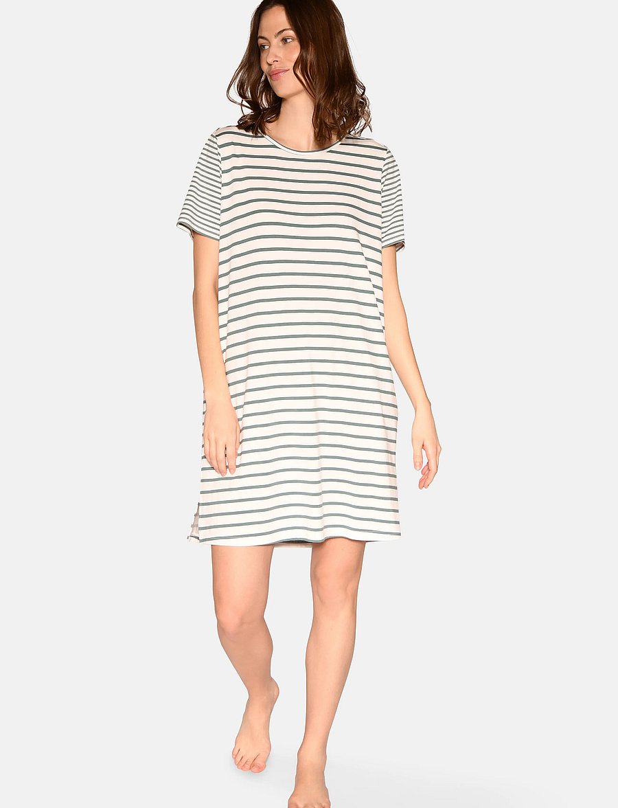 CCDK Copenhagen - Bea shortsleeved Dress - nattlinnen - sagebrush green stripe - 0