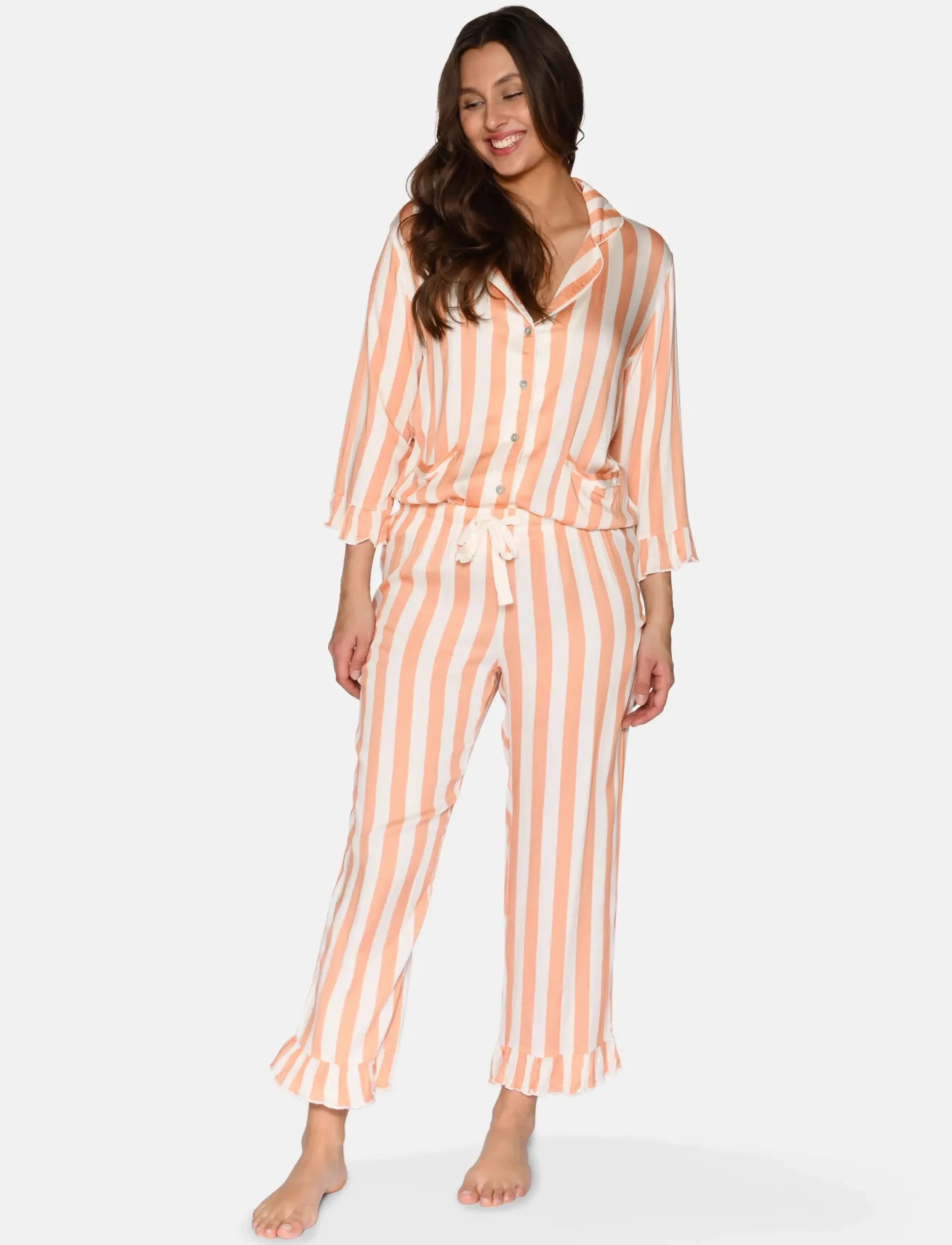CCDK Copenhagen - Saga Crop Pants - naised - coral sands stripe - 3