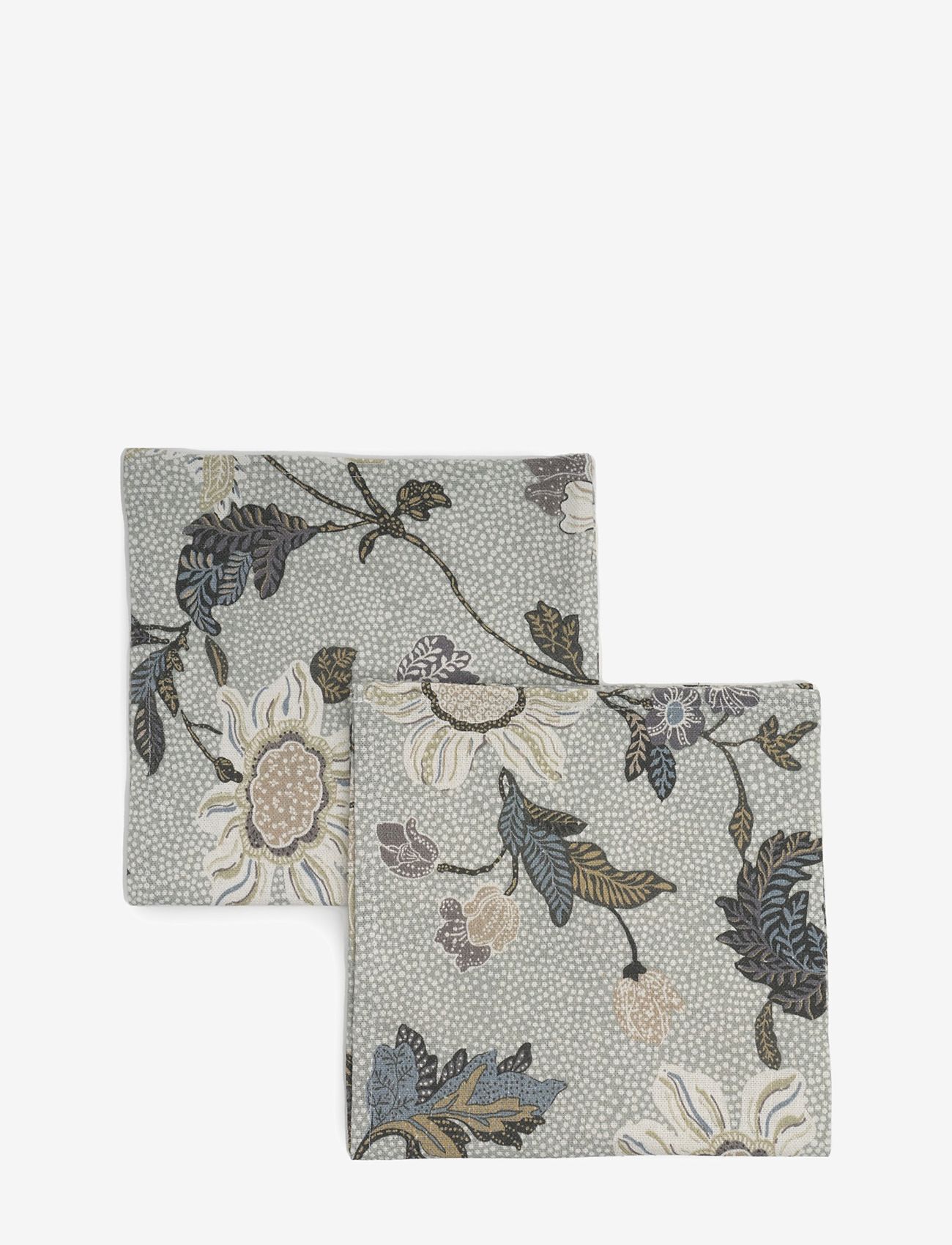 Ceannis Napkins 45x45cm White Flower Linen - Tekstiler - WHITE / grey