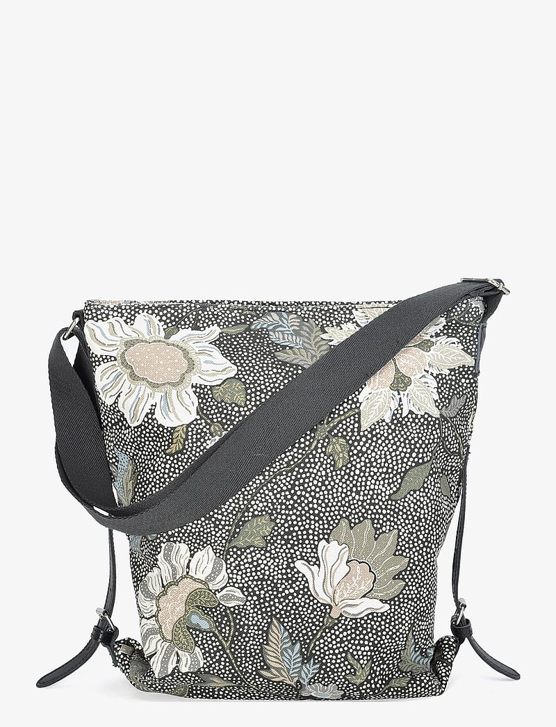 Ceannis - Shoulder Bag Black Flower Linen - umhängetaschen - black - 1