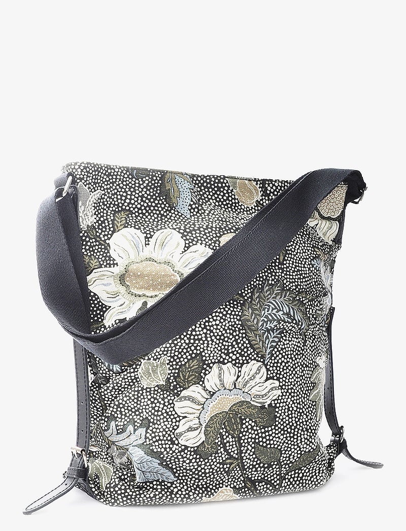 Ceannis - Shoulder Bag Black Flower Linen - umhängetaschen - black - 2