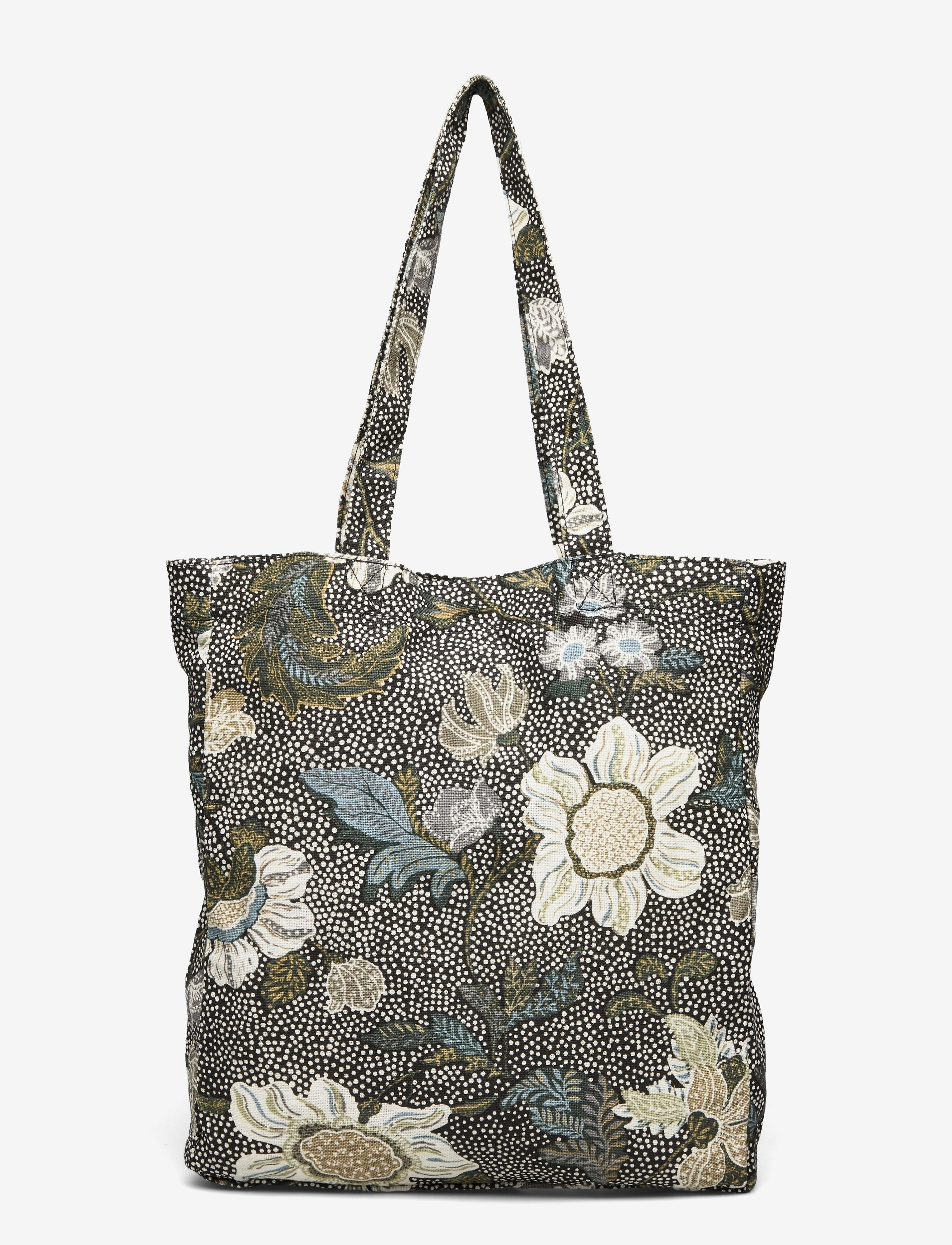 Ceannis - New Shopper Flower Linen - laveste priser - black - 2