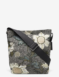 Small Shoulder Bag Black Flower Linen, Ceannis