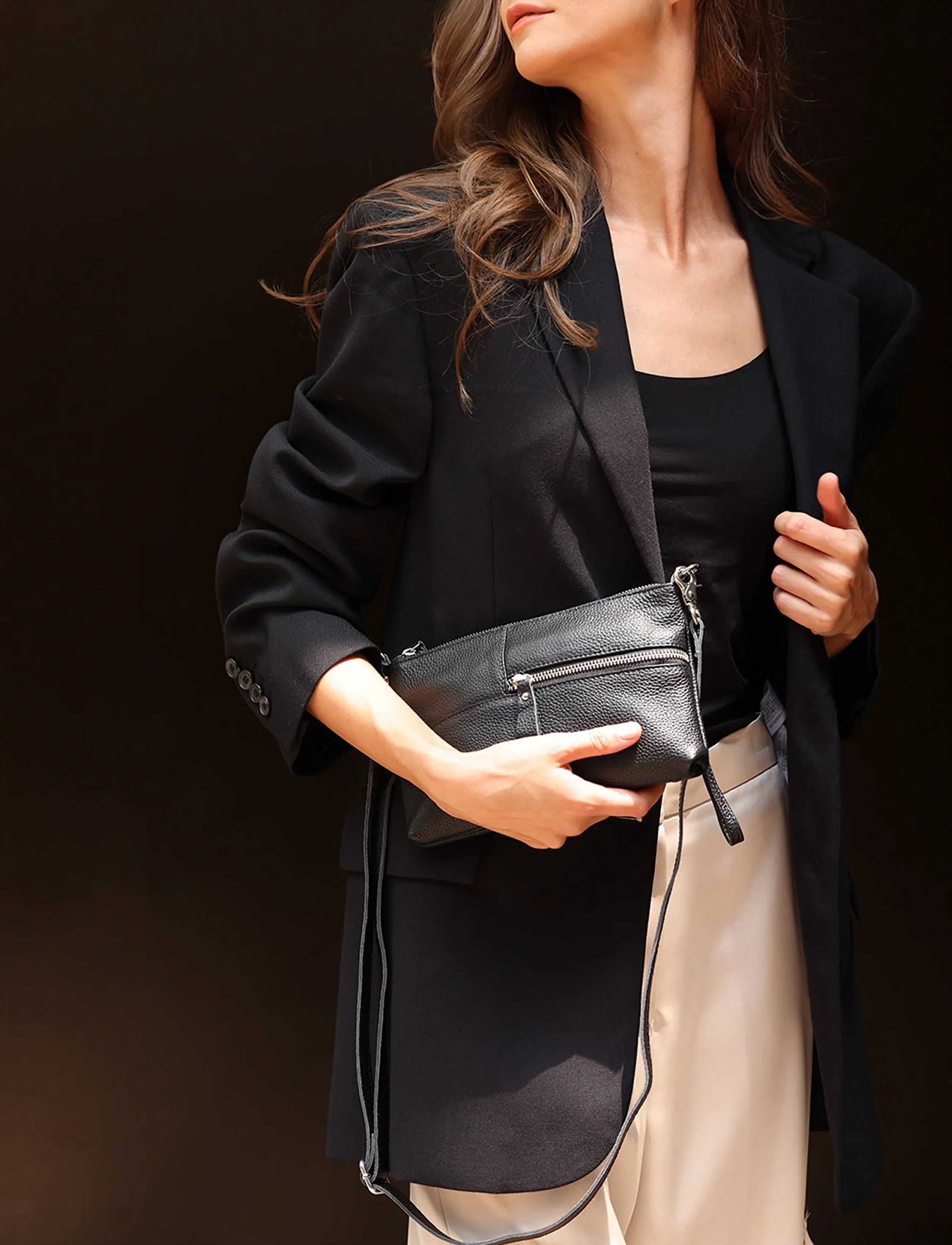 Ceannis Envelope Bag Grained Leather (S), One Size, Bags, Schwarz - Clutches, Frauen