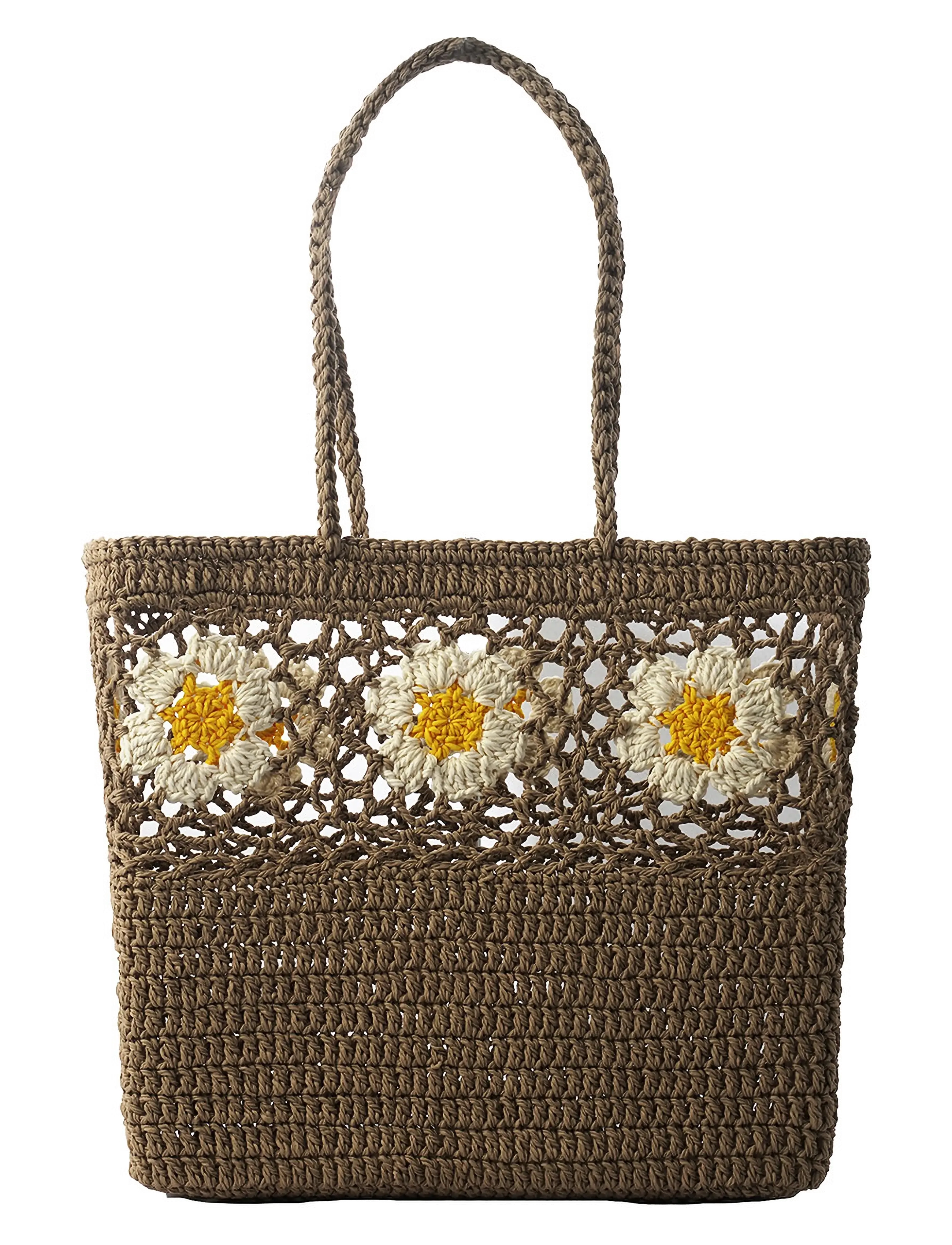 Ceannis - Flower Crochet Basket Sand - sand - 1