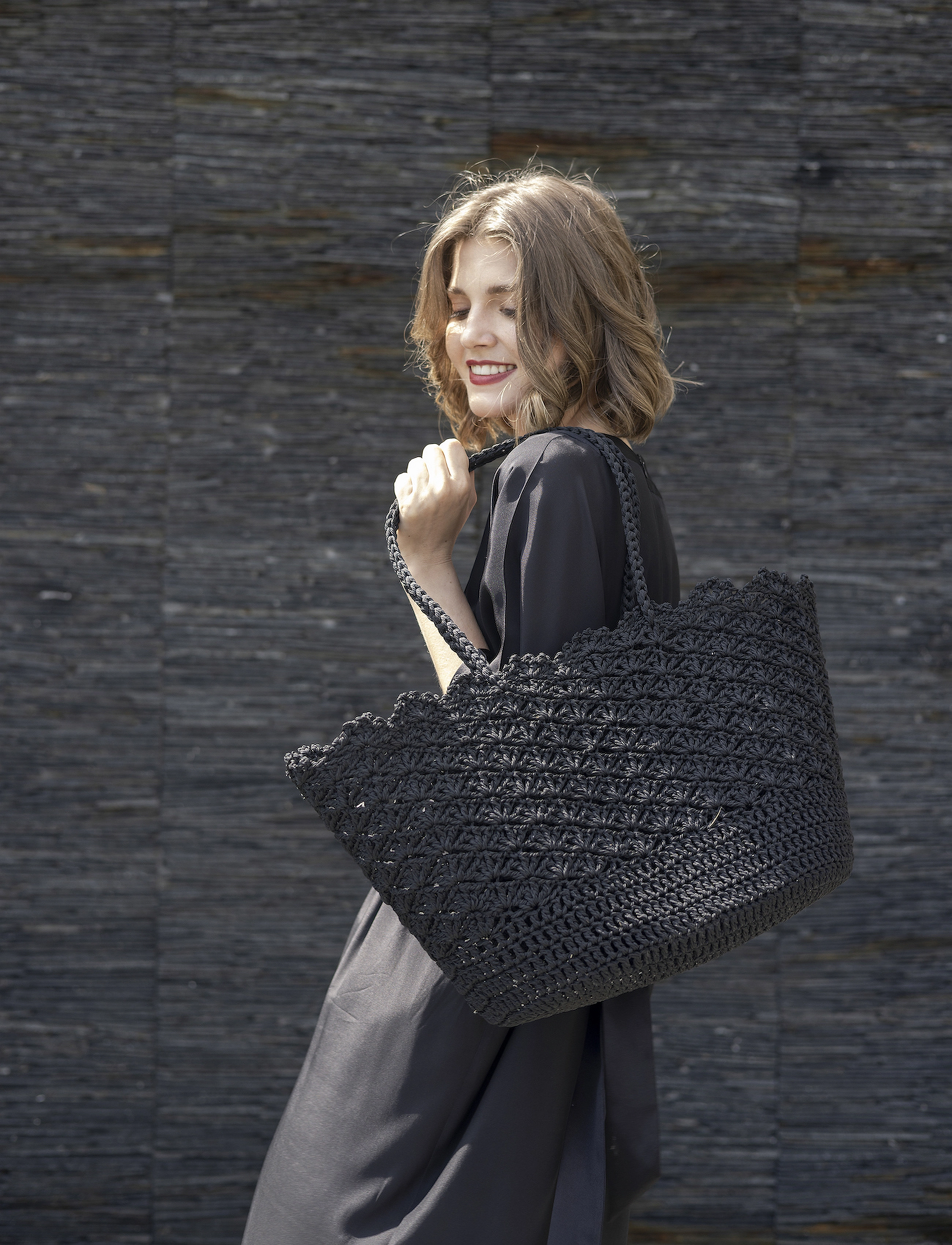 Ceannis - Round Star Crochet Basket - black - 2