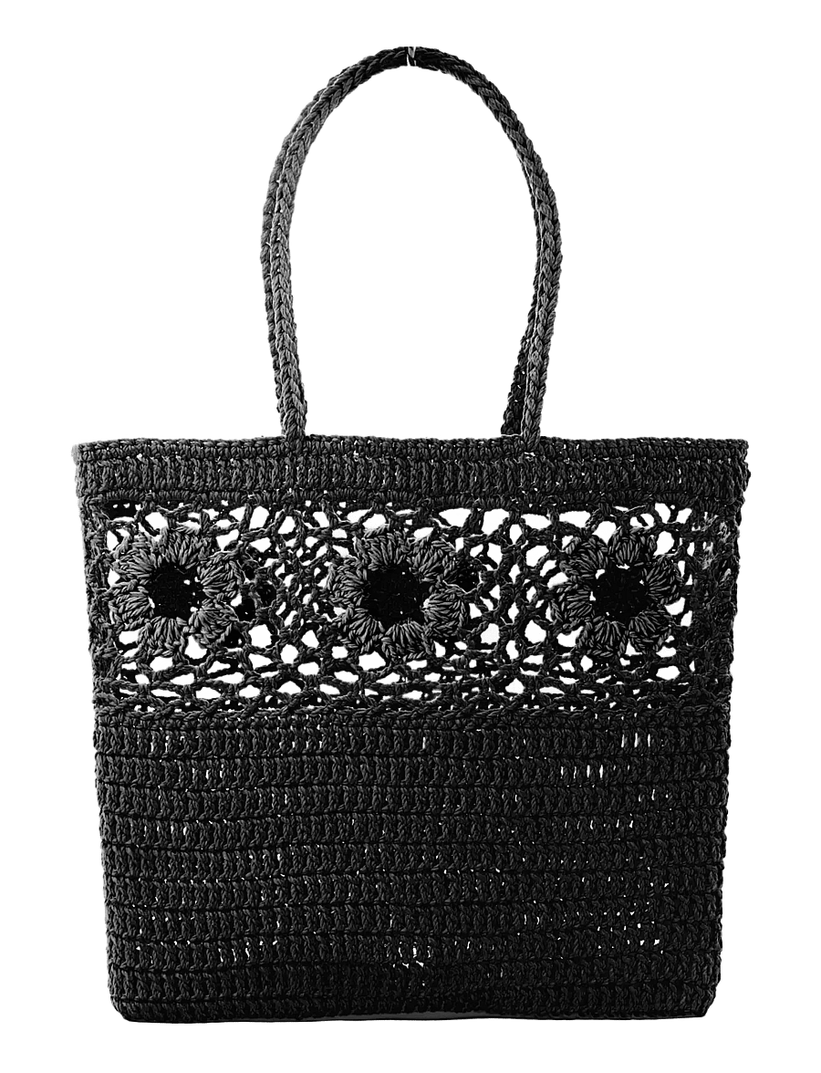 Ceannis - Daffodil Crochet Basket Black - shopper - black - 0