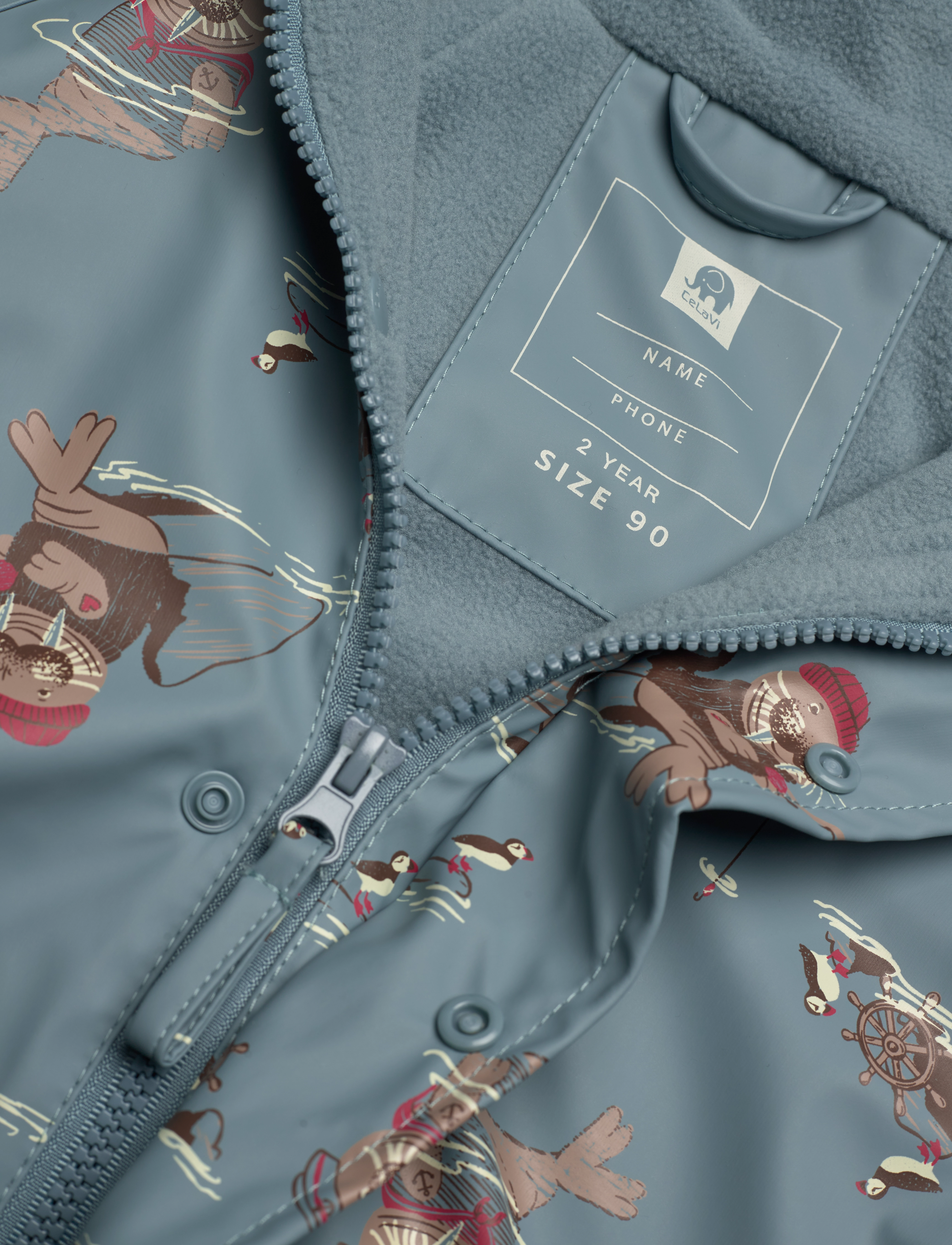 CeLaVi - Rain Jacket - AOP, w. fleece - smoke blue - 2
