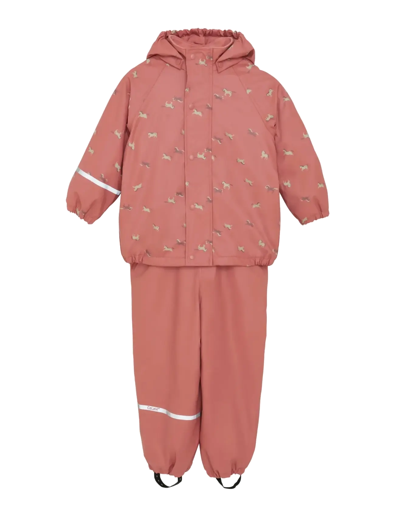 CeLaVi Rainwear Set - AOP, w. fleece - Regenkleidung - BRICK DUST / pink/rose