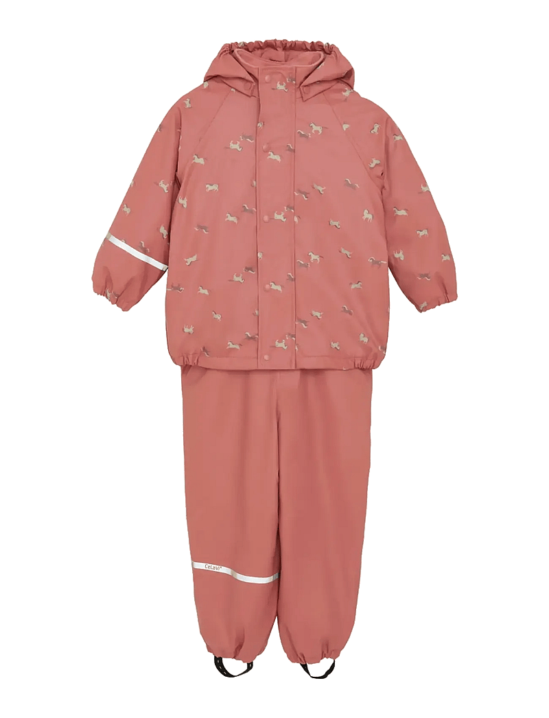 CeLaVi - Rainwear Set - AOP, w. fleece - regnställ - brick dust - 0