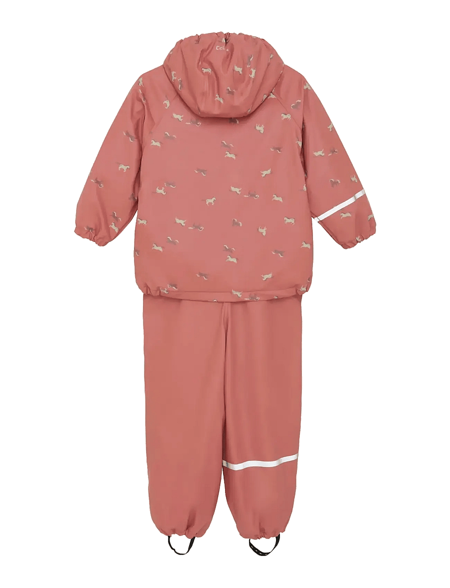 CeLaVi - Rainwear Set - AOP, w. fleece - rain sets - brick dust - 1