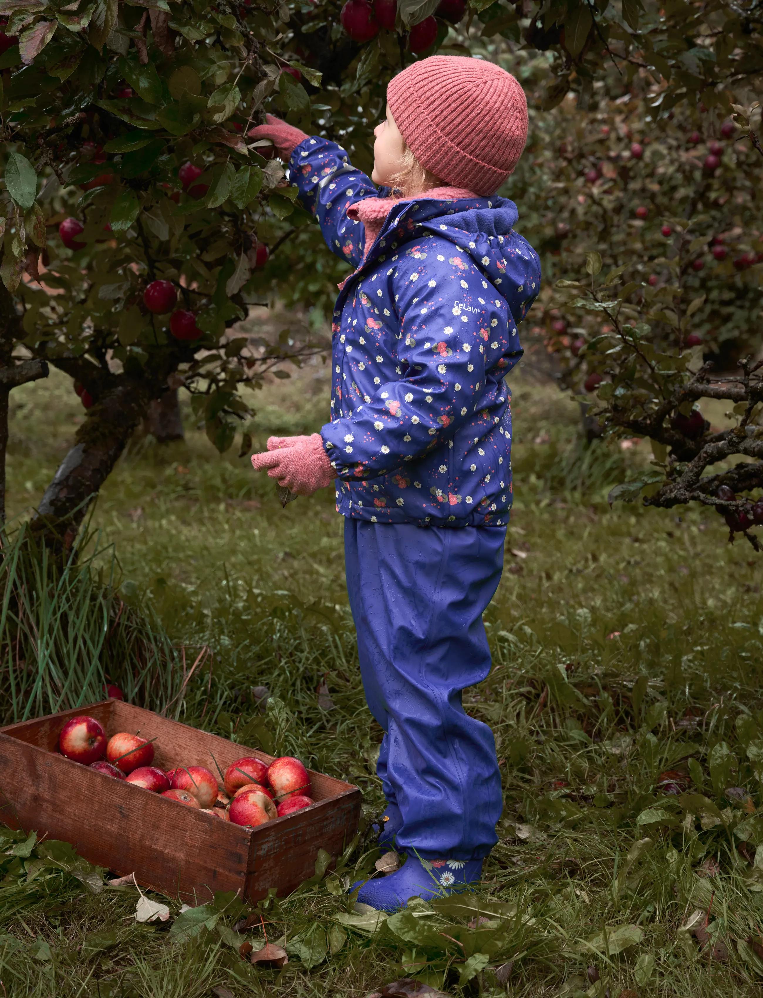 CeLaVi Rainwear Set Aop, W. Fleece, 100, Rainwear, Blau - Sets, Kinder