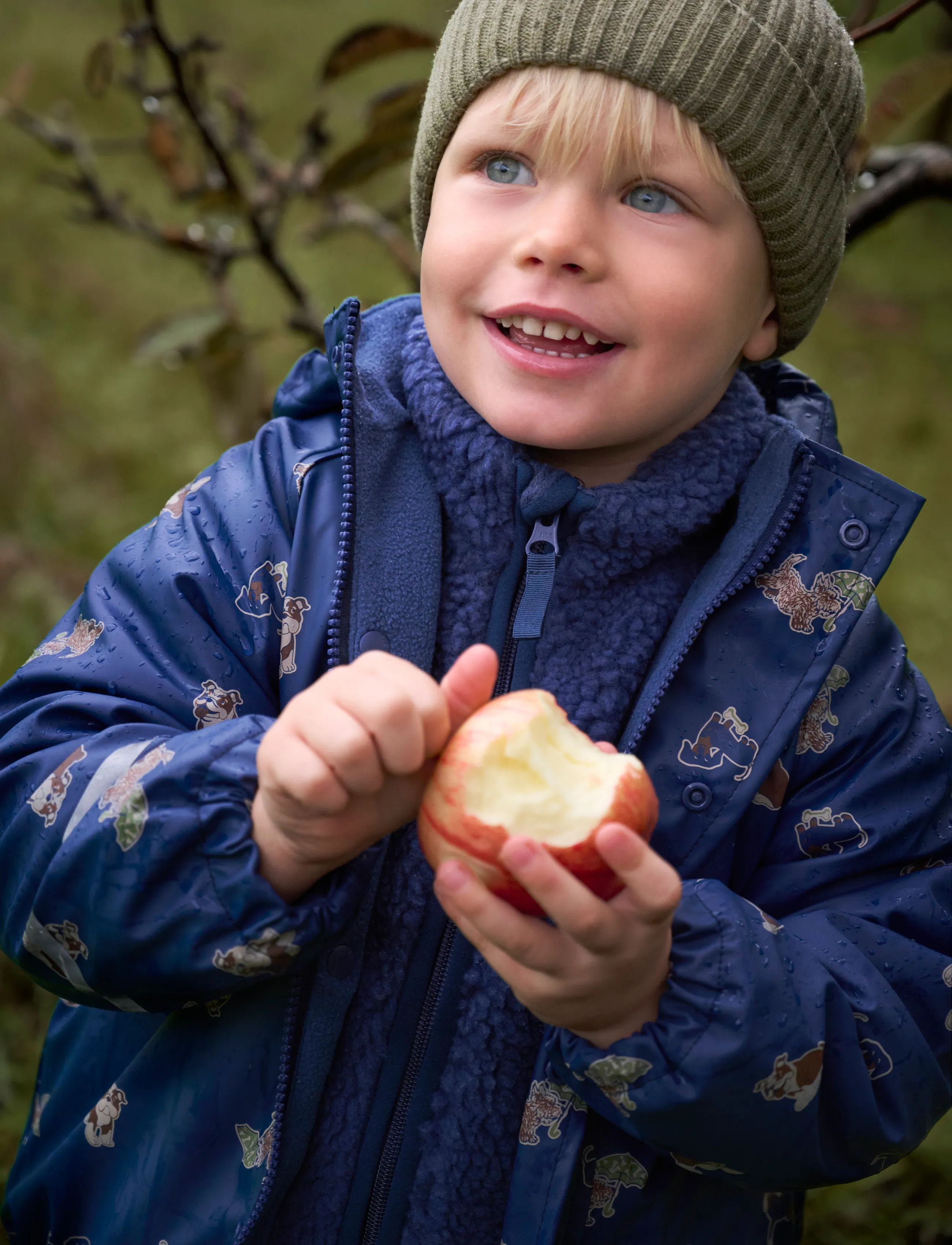 CeLaVi Rainwear Set Aop, W. Fleece, 90, Rainwear, Blau - Sets, Kinder