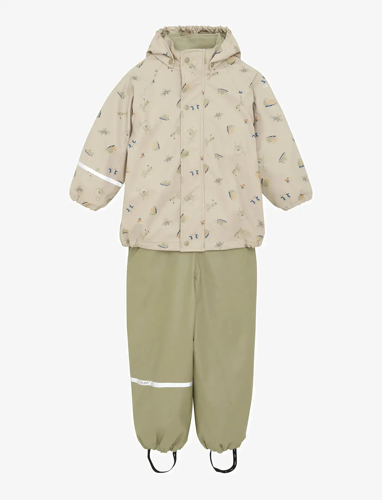 CeLaVi - Rainwear Set - AOP, w. fleece - regnsæt - white pepper - 1
