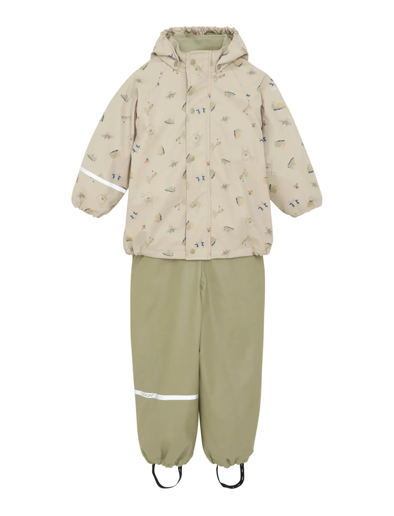 CeLaVi Rainwear Set - AOP, w. fleece - Baby 44-92 - WHITE PEPPER / green