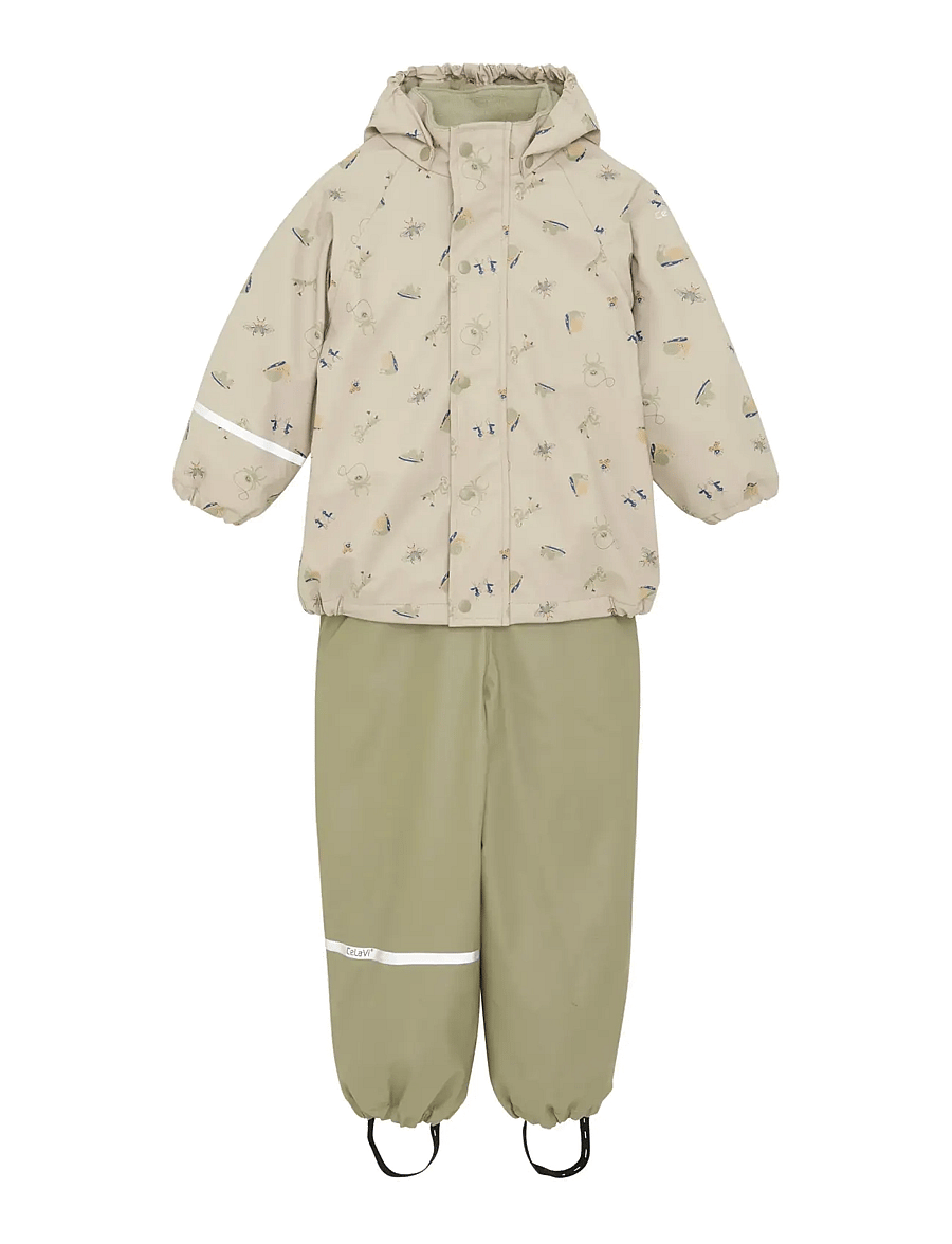 CeLaVi - Rainwear Set - AOP, w. fleece - regnsett - white pepper - 1