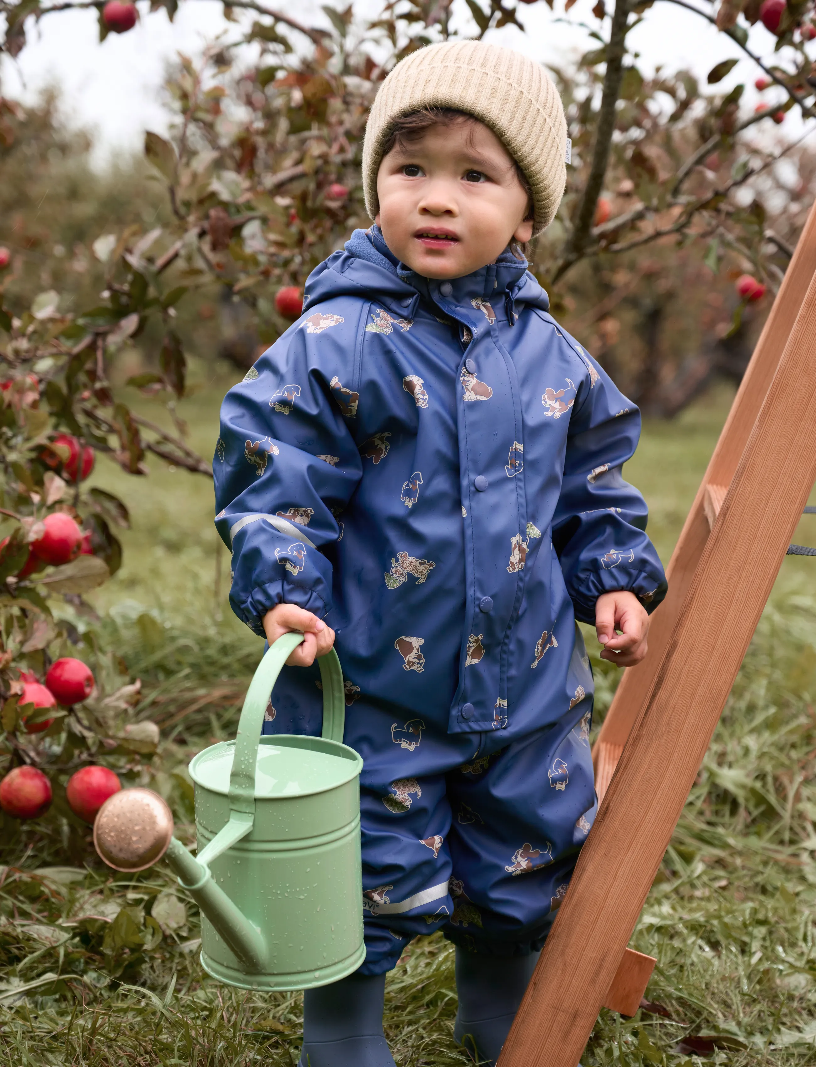 CeLaVi Rainwear Suit Aop, W. Fleece, 80, Coveralls, Blau - Kinder