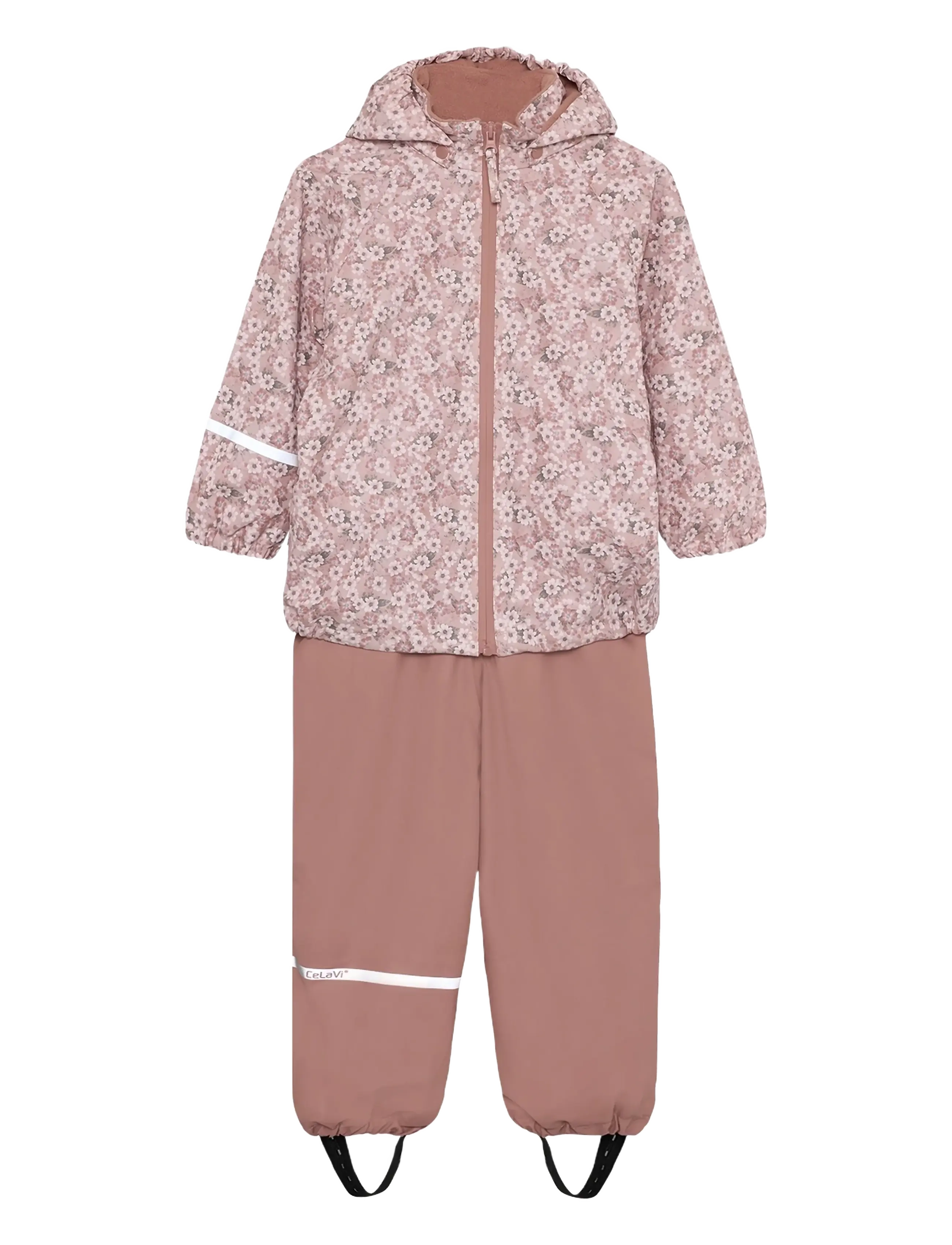 CeLaVi Rainwear Set - AOP, w. fleece - Beebiriided - SHADOW GRAY / pink/rose