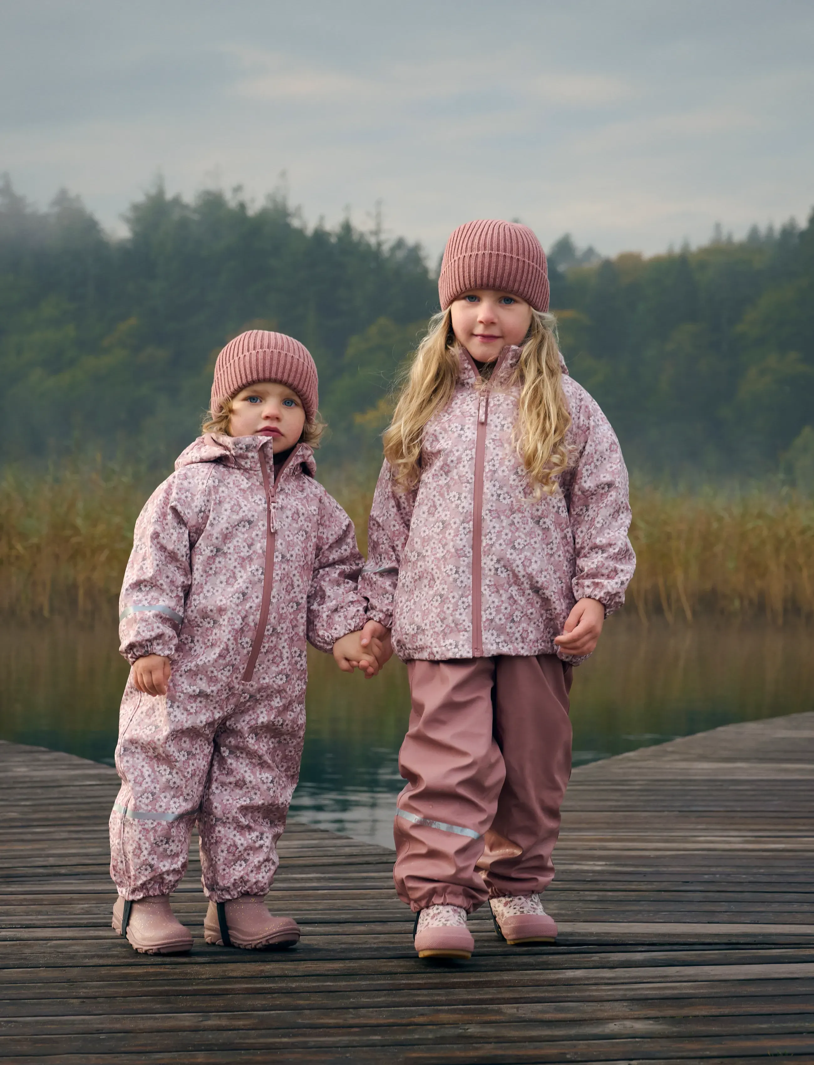 CeLaVi Rainwear Set Aop, W. Fleece, 100, Rainwear, Rosa - Sets, Kinder