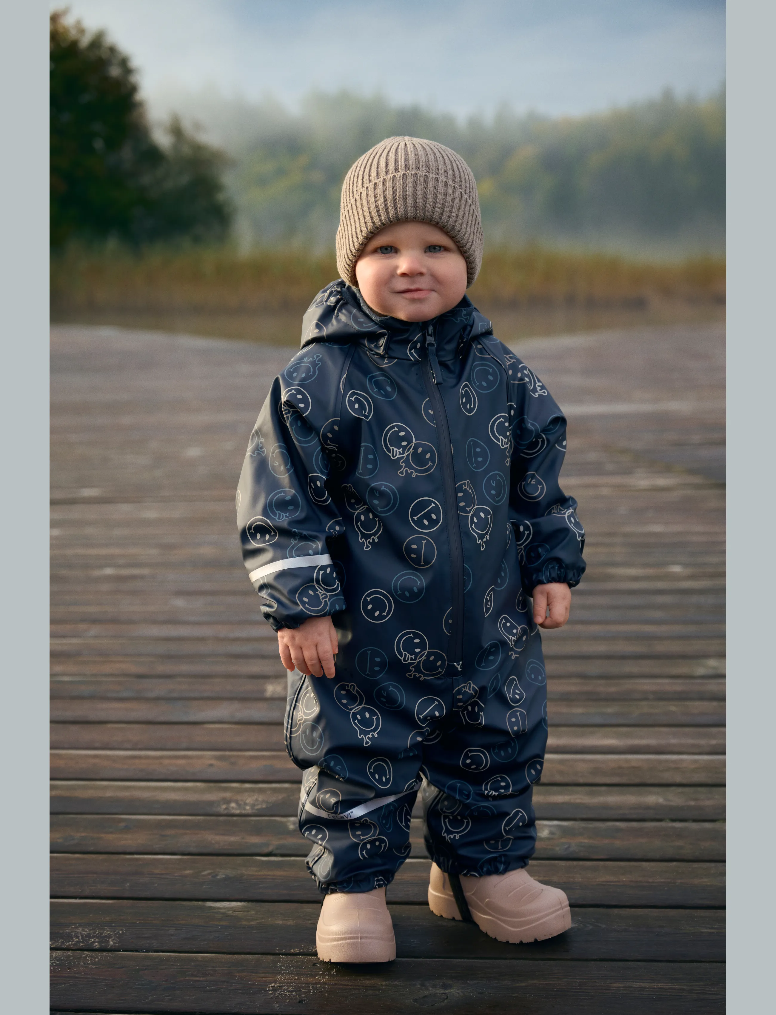 CeLaVi - Rainwear Suit - AOP, w. fleece - ytterkläder - navy - 0