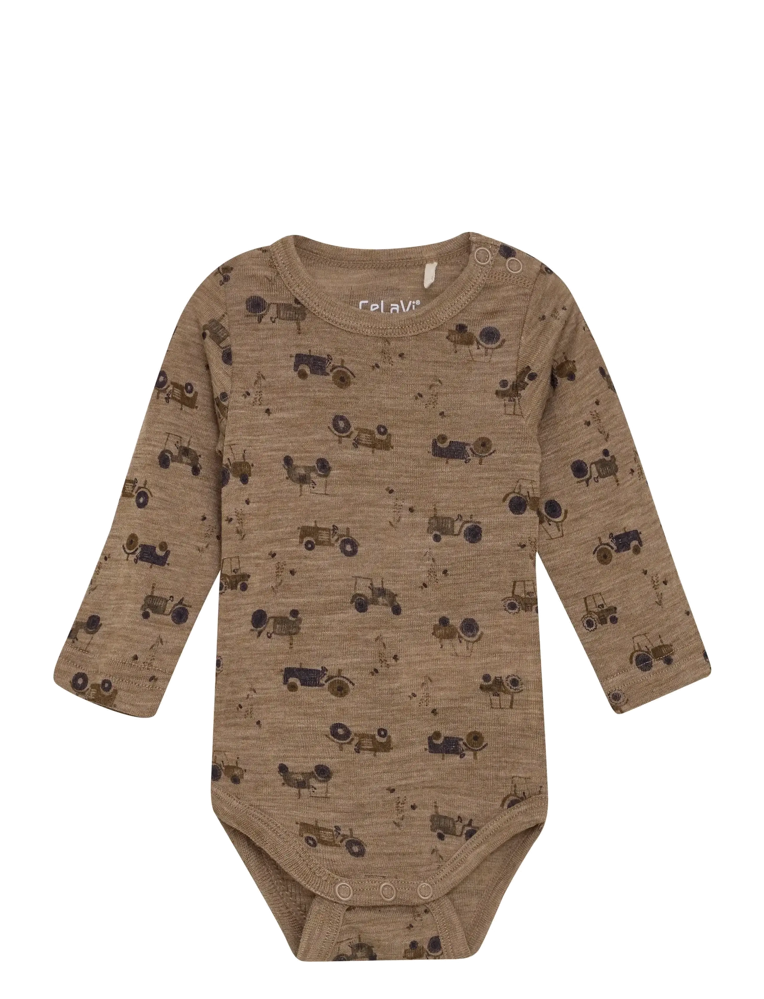 CeLaVi Body LS - AOP - Uldundertøj baby - COCOA CREME / brown