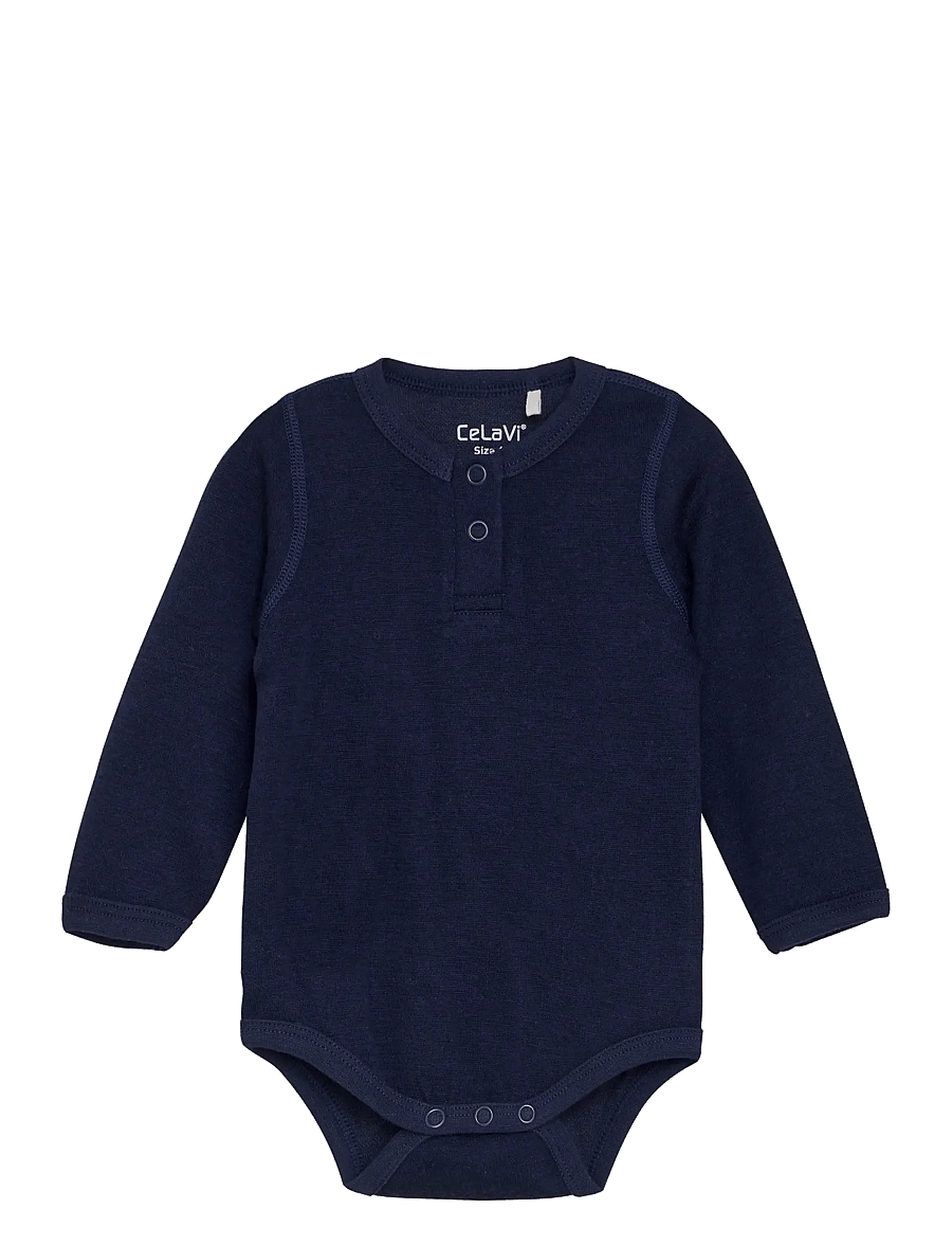 CeLaVi - Body LS, Solid w. Print - uldundertøj baby - night sky - 0
