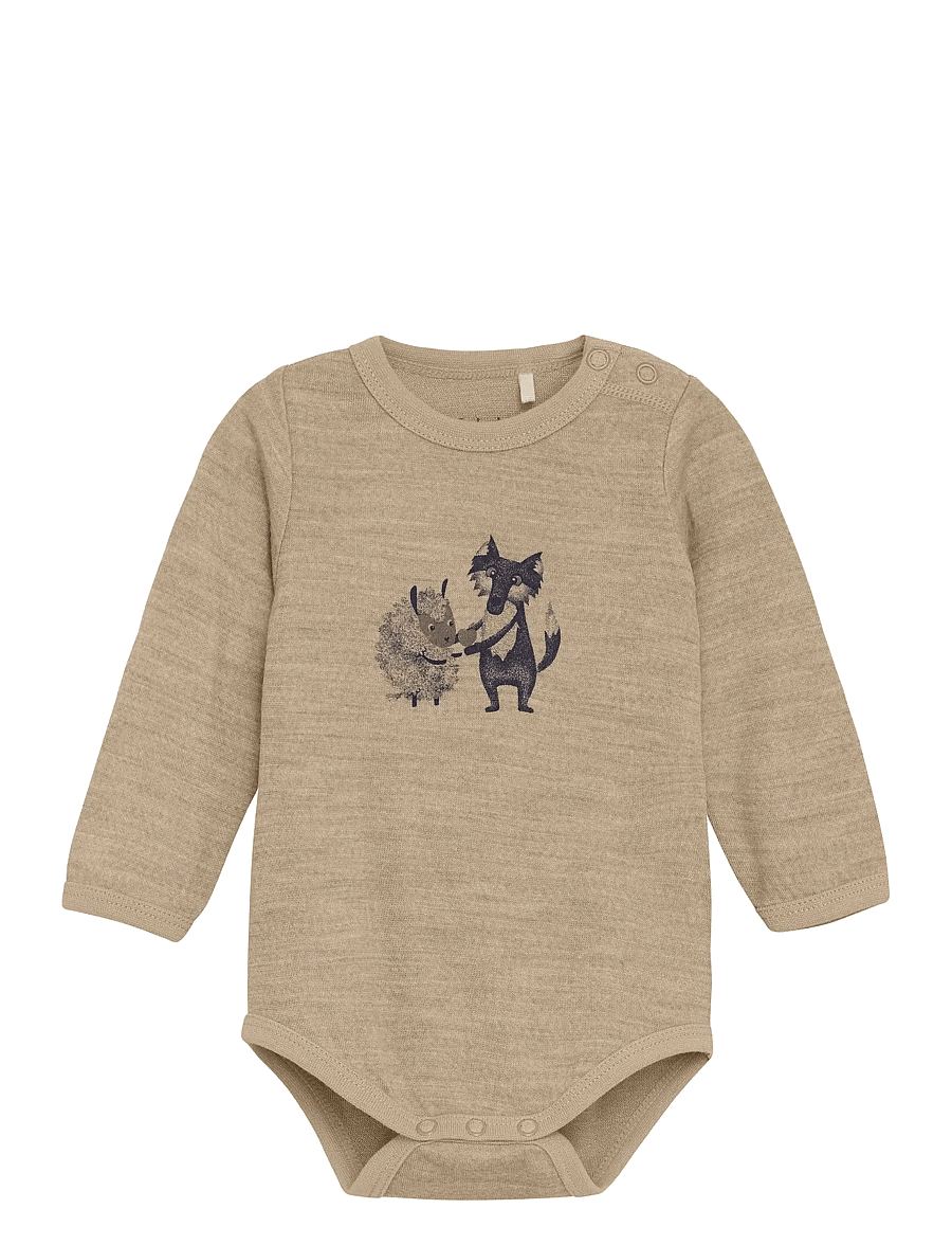 CeLaVi - Body LS, Solid w. Print - uldundertøj baby - savannah tan - 1