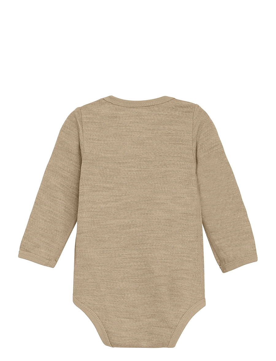CeLaVi - Body LS, Solid w. Print - uldundertøj baby - savannah tan - 2