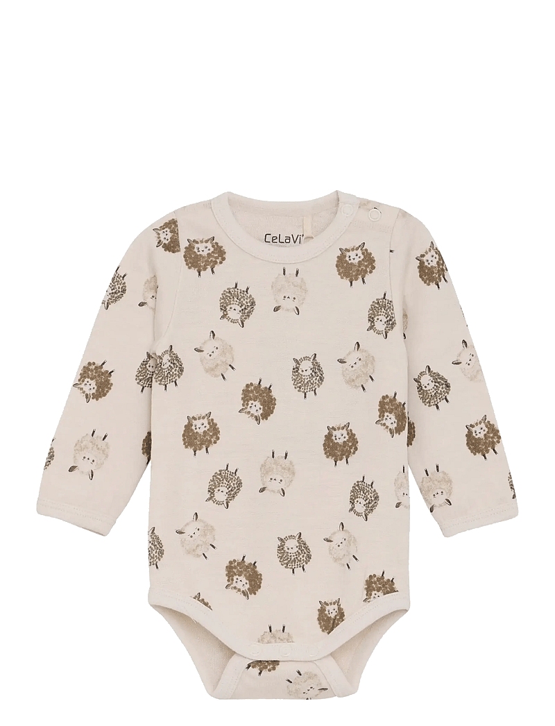 CeLaVi - Body LS - AOP - uldundertøj baby - savannah tan - 0