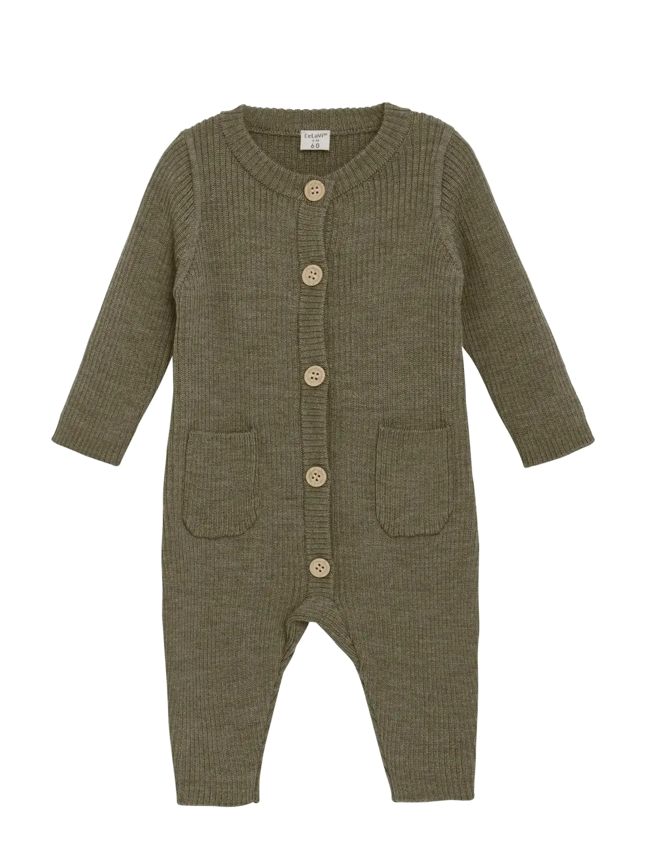 CELAVI Jumpsuit - Strick Khaki - 80 - Kinder