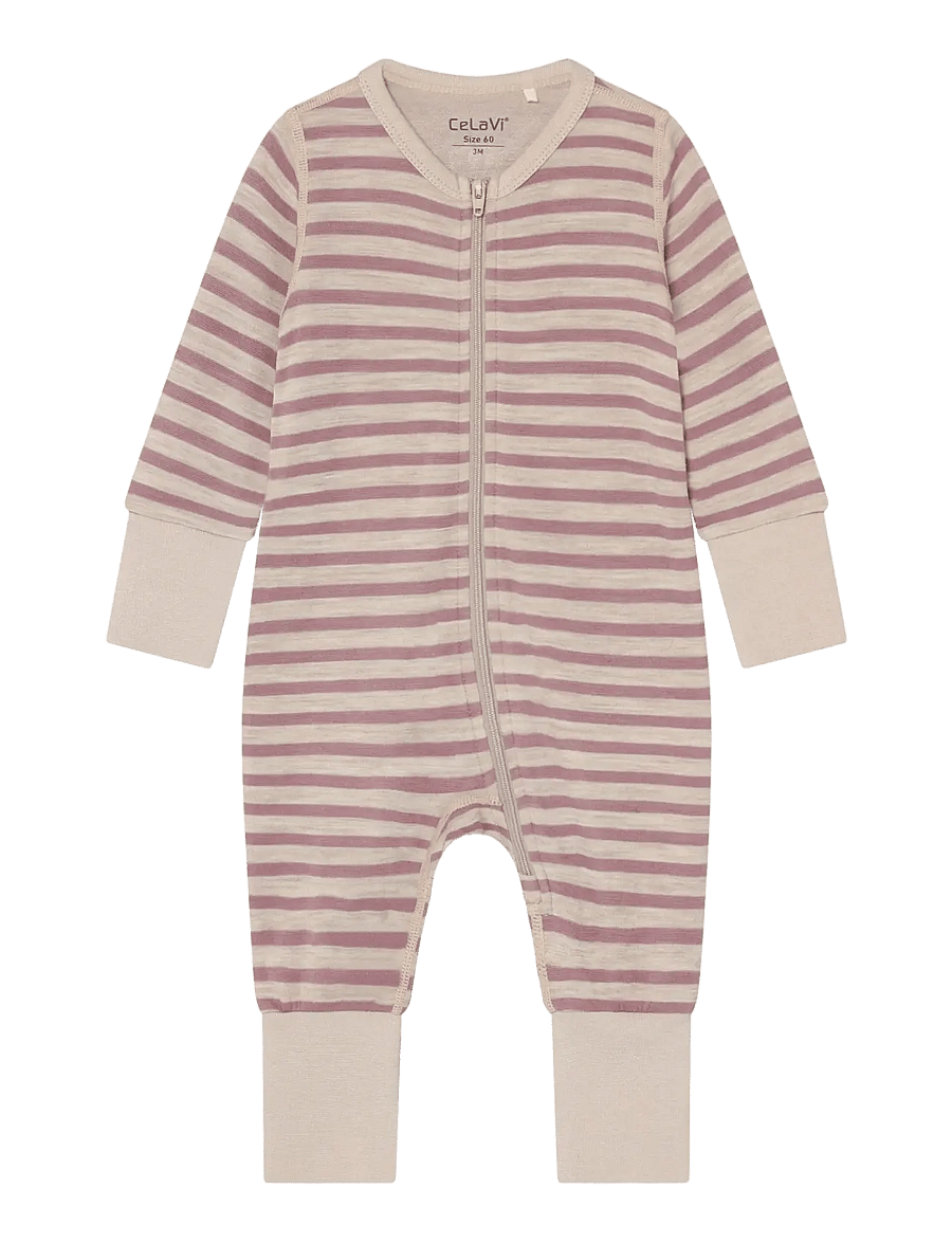CeLaVi - Jumpsuit LS - YD Stripe - funkionsunterwäsche - baby - grape shake - 0