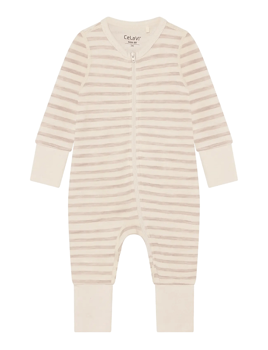 CeLaVi - Jumpsuit LS - YD Stripe - funkionsunterwäsche - baby - mocha meringue - 0